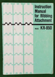 Book Cover: KR-850 - Instruction Manual for Ribbing Attachment